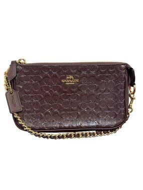 Coach Leather Chain Wristlet In Grape With Gold Hardware